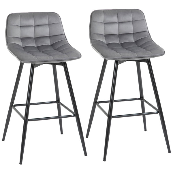 acquista Set 2 Sgabelli Imbottite da Bar 45x47x88 cm in Metallo e Tessuto Vellutato Grigio