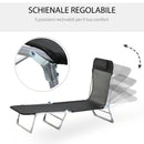 Sdraio da Giardino 182x56x28 cm Pieghevole con Schienale Reclinabile e Cuscino in Metallo e Texteline Nero      