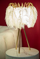 Lampada da Tavolo Feather Stand Ø40x60 cm in Ferro e Plastica Oro e Bianco      