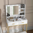 Mobile Toeletta con Specchio 2 Cassetti 5 Ripiani e Sgabello 80x40x138 cm in MDF e Truciolato Bianco