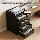 Cassettiera da Ufficio 40x36x65 cm con 4 Cassetti e Ripiano per Stampante su Ruote in MDF Nero      