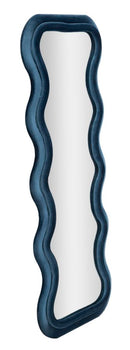 Specchio da Muro Emily Velluto Blu 60x6x160 cm in MDF e Poliestere e Specchio Blu      