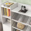 Scaffale Portagiochi per Bambini 140x30x90 cm con 8 Contenitori Rimovibili e Armadietti in MDF Bianco      