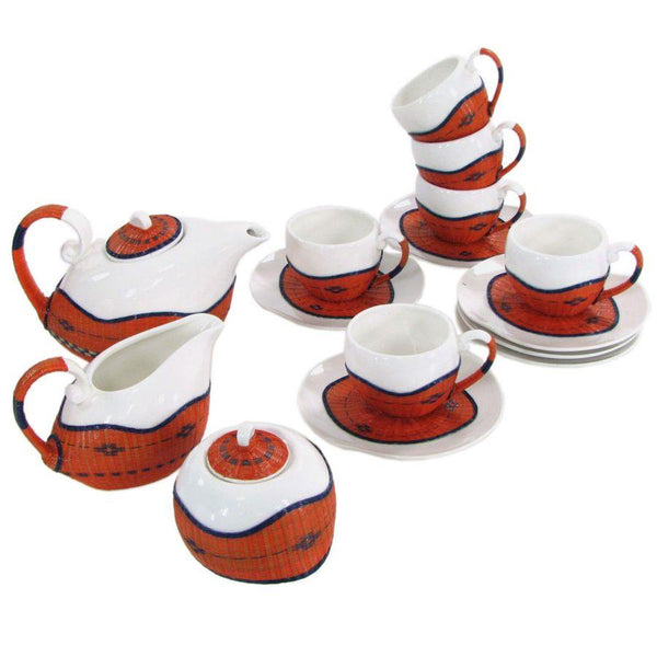 Set Tazze The 9 Pezzi con Teiera e Lattiera in Porcellana Decoro in Bambù Arancione prezzo