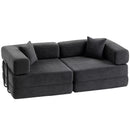 Divano Letto 2 Posti Pieghevole 198x100x69 cm con 2 Cuscini Braccioli Larghi in Ciniglia Grigio Scuro      