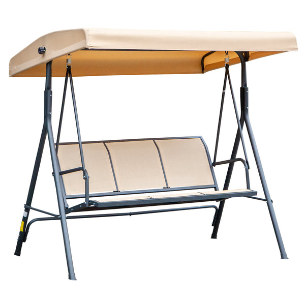Dondolo da Giardino a 3 Posti 175x118x159 cm con Tettuccio Seduta Traspirante e Telaio in Acciaio Beige sconto