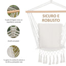 Sedia Sospesa a Dondolo 90x50 cm da Interno ed Esterno in Tessuto con Nappe Crema  
