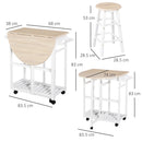 Carrello da Cucina Pieghevole con 2 Sgabelli in MDF  Bianco