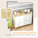 Mobile Credenza 3 Cassetti 90x32x80A cm in Truciolato e Legno di Pino Bianco