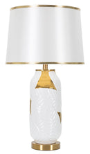Lampada da Tavolo Ceramic Ø40x70 cm in Ceramica e Ferro e Tessuto Oro e Bianco      
