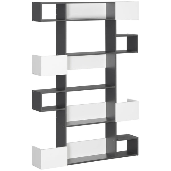 Libreria Moderna a 5 Livelli con 8 Ripiani 120x20x171 cm in Truciolato Grigia e Bianca acquista