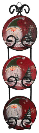 Set 3 Piatti Natalizi Decorativi Ø8 cm con Espositore da Muro Rossi