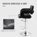 Sgabello da Bar Schiena Alto e Braccioli Rivestimento PU a Bottoni Nero  
