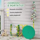 Set Tavolo e Sedie per Bambini con Ombrellone per Esterno in Acciaio Verde      