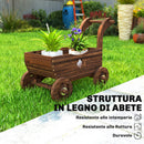 Fioriera a Carretto 68x38x52 cm con 4 Ruote Maniglia e Fori di Drenaggio in Legno      