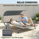 Lettino Prendisole Doppio 180x200x170 cm con Baldacchino Rimovibile Ruote Cuscini e Tasche in Texteline Grigio      