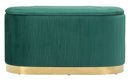 Panca con Contenitore e Sgabelli Shopy Verde Set 3 Pz 80x37x42 cm - Ø29x35 cm in Ferro e MDF e Spugna e Poliestere Verde e Oro      