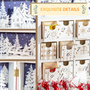 Calendario Avvento di Natale a forma di Libro 22x9x30 cm con Scritte e Motivi a Tema Bianco