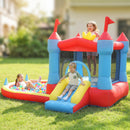 Castello Gonfiabile per Bambini 342x255x209 cm con Scivolo Piscina per Palline Canestro da Basket e Soffiatore in Tessuto Oxford Blu      