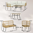 Set 4 Pezzi Salotto da Giardino con 2 Divani 2 Posti Angolari e Tavolino da Caffè in Acciaio e Rattan Legno e Crema      