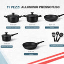Set 11 Pezzi Batteria di Pentole Serena con 3 Mestoli in Alluminio Pressofuso Nero      