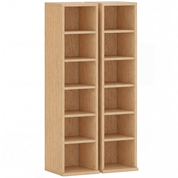 Set 2 Librerie Porta CD 21x22,5x88,5 cm 6 Ripiani Regolabili per 204 CD in Legno Naturale acquista