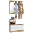 Mobile Guardaroba per Ingresso con Specchio Appendiabiti e Scarpiera Regolabile 90x24x177 cm Bianco e Quercia  