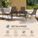 Set 4 Sedie da Giardino Impilabili e Salvaspazio con Braccioli in Metallo e Tessuto a Rete Nero      