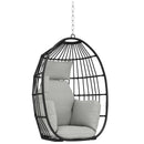 Poltrona Sospesa a Uovo 75x62x107 cm con Gancio Cuscino e Poggiatesta in Acciaio e Poliestere Grigio      