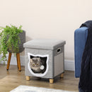 Cuccia a Casetta per Gatti 35,5x35,5x42,5 cm con Tiragraffi in MDF e Poliestere Crema e Grigio  