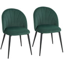 Set 2 Sedie da Pranzo 52x55x79 cm Imbottite con Schienale a Conchiglia in Velluto Verde Scuro      