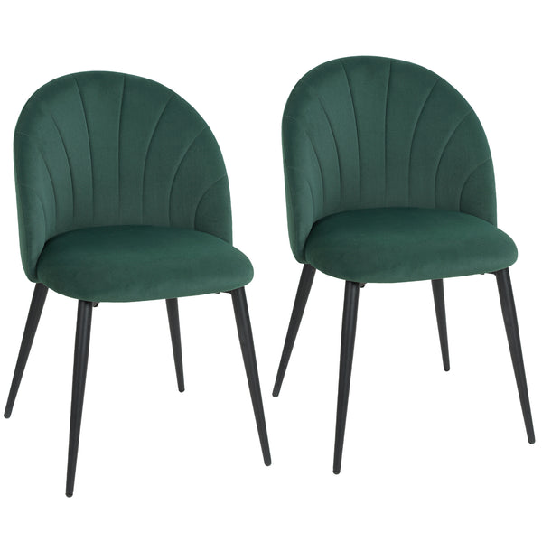 Set 2 Sedie da Pranzo 52x55x79 cm Imbottite con Schienale a Conchiglia in Velluto Verde Scuro sconto