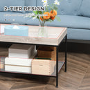 Tavolino da Salotto Basso a 2 Ripiani 100x50x46,5 cm in MDF e Metallo Color Legno