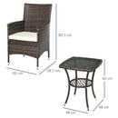 Set Salotto da Giardino in Rattan Sintetico 2 Poltrone e Tavolino Marrone 