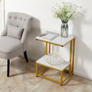 Tavolino Basso 45x40x61,5 cm in Metallo e Truciolare Bianco e Oro