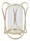 Porta Candele Glox Gold Ø16x21,5 cm in Ferro e Vetro Oro      