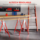 Set 2 Cavalletti da Lavoro Telescopici e Pieghevoli 68x58x80 cm  in Acciaio Q195 Rosso e Argento   