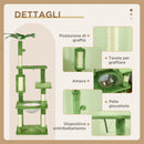 Albero Tiragraffi per Gatti Multilivello 49x49x142 cm con Amaca in Peluche e Sisal Verde 