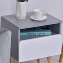 Comodino 1 Cassetto 40x34,3x50 cm in Legno MDF  Grigio e Bianco