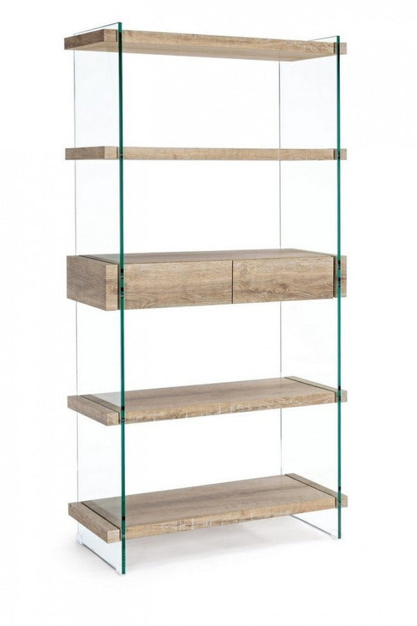 acquista Libreria 4 Ripiani 2 Cassetti Line Kenya in Vetro