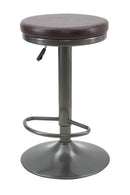 Sgabello Imbottito Round Ø38x60-82 cm in Ferro e Spugna e PU Marrone e Grigio