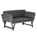 Divano da Giardino 2 Posti con Imbottitura e Braccioli Ribaltabili 129x63x67 cm in Rattan Grigio