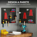 Set 4 Pannelli Porta Attrezzi da Parete 60x40x2 cm con 12 Supporti e 22 Ganci in Acciaio Nero e Rosso      