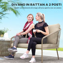 Divano da Giardino 2 Posti Stile Boho 112x72x76 cm con Cuscini Sfoderabili e Braccioli in Rattan PE e Acciaio Beige      