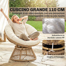 Poltrona Papasan Girevole 360° Moon Chair con Cuscino in Rattan PE e Cotone PP Bianco Crema      