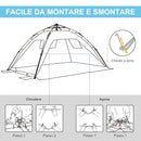 Tenda da Spiaggia Pop Up 220x173x120 cm con Porta a Cerniera in Poliestere e Fibra di Vetro Blu Chiaro e Giallo  