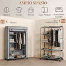 Armadio Portatile 103x43x162,5 cm con Ruote 6 Ripiani Aperti in Tessuto non Tessuto e Acciaio Grigio Chiaro      