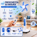 Ventilatore a Piantana Ricaricabile Ø45 cm con Telecomando e 4 Velocità 55W con Ruote Bianco e Blu      