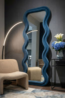 Specchio da Muro Emily Velluto Blu 60x6x160 cm in MDF e Poliestere e Specchio Blu      