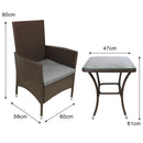 Set Tavolino e 2 Sedie da Giardino Set Bistrò in Rattan Vimini e Vetro Marrone 